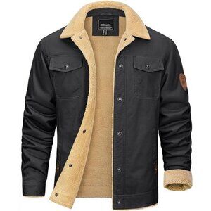 Cozy Sherpa Fleece Jacket Men's Winter Cargo Trucker